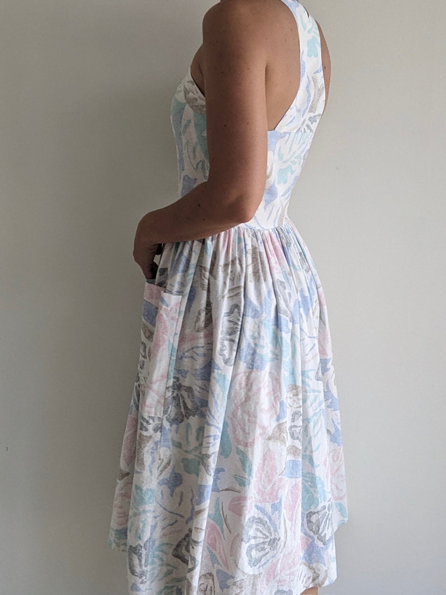 Vintage Pastel Tropical Print Summer Dress