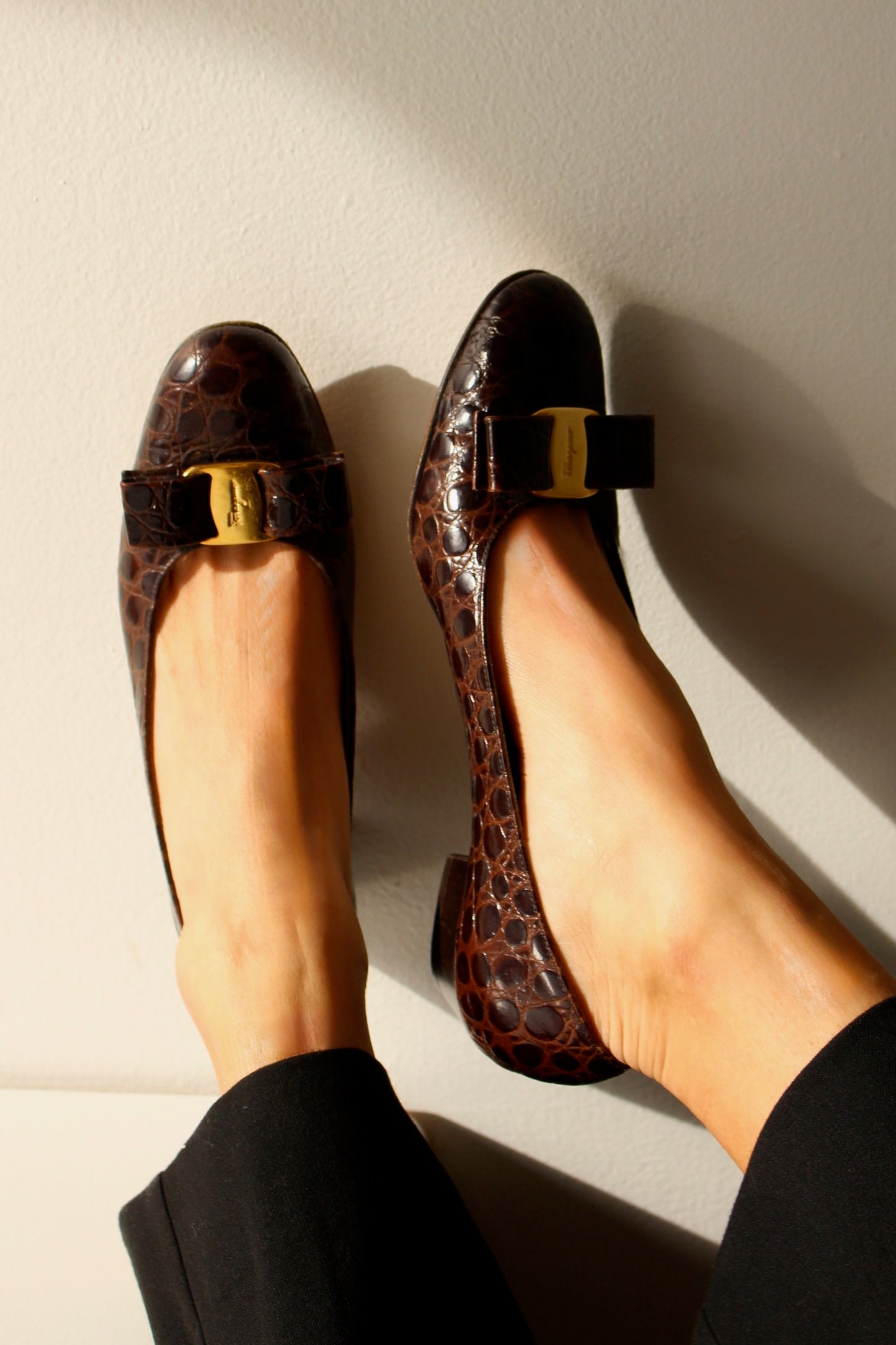 Vintage Salvatore Ferragamo Embossed Leather Pumps