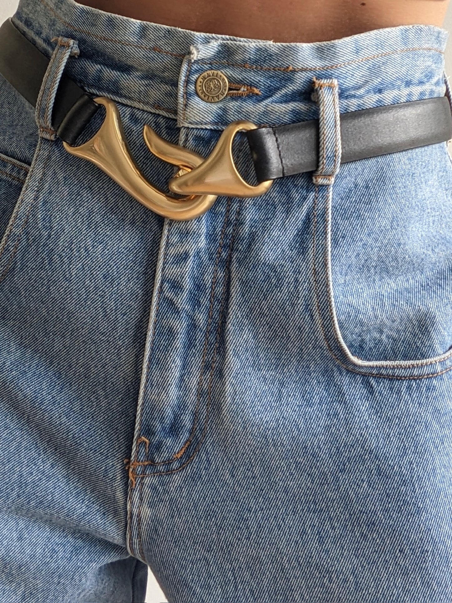 Matte Black Leather & Gold Hook Belt