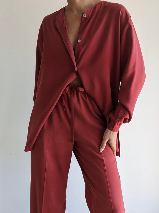 Vintage Faded Red Silk Leisure Pant Set
