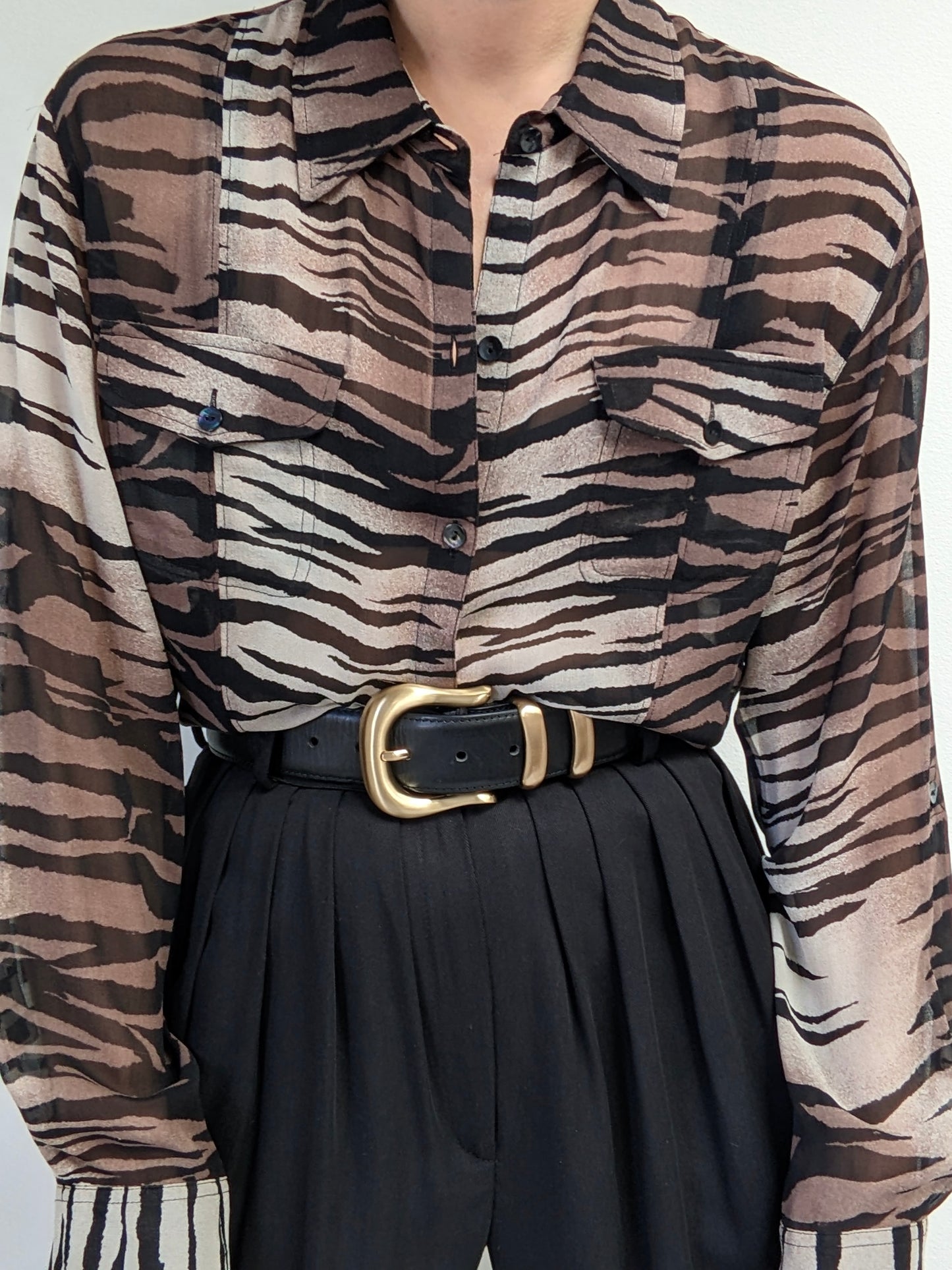 Vintage Sheer Animal Print Silk Blouse