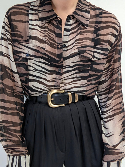 Vintage Sheer Animal Print Silk Blouse
