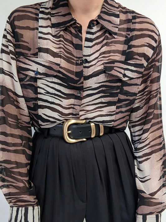 Vintage Sheer Animal Print Silk Blouse