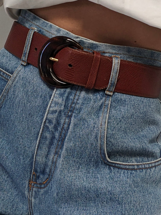 Vintage Reptile Embossed Leather & Lucite Belt