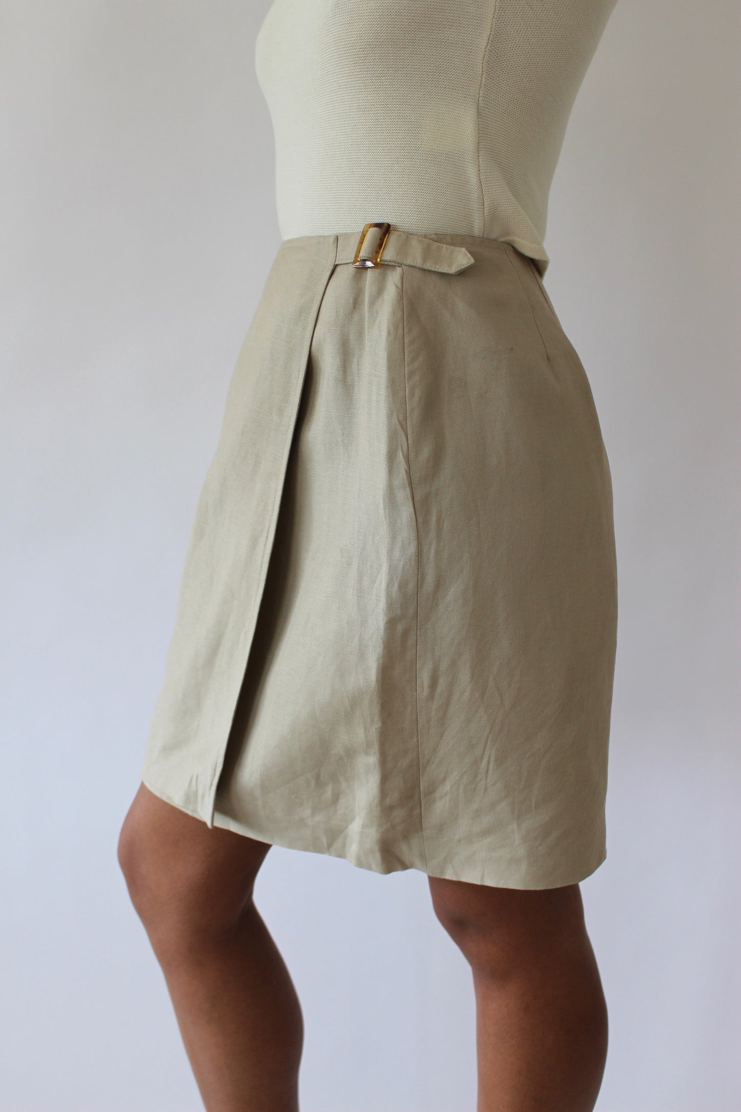 Vintage Latte Linen Wrap Skirt
