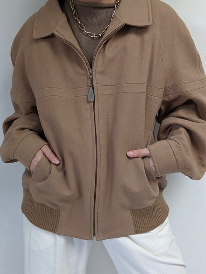 Vintage Toffee Wool Bomber Jacket