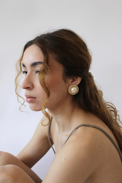 Vintage Stud-Framed Faux Pearl Earrings