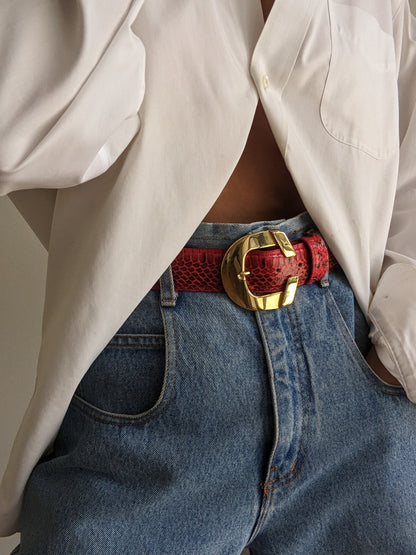 Vintage Red Snakeskin Leather Belt