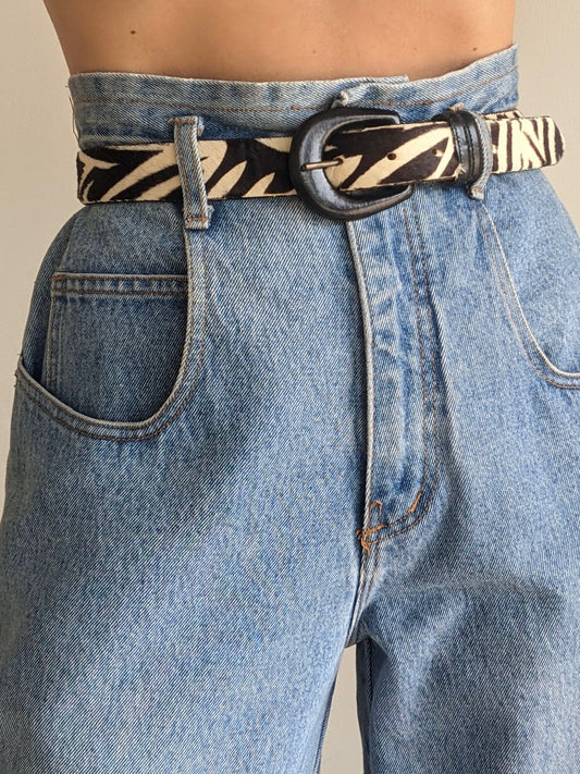 Vintage Zebra-Print Calf Hair Leather Belt