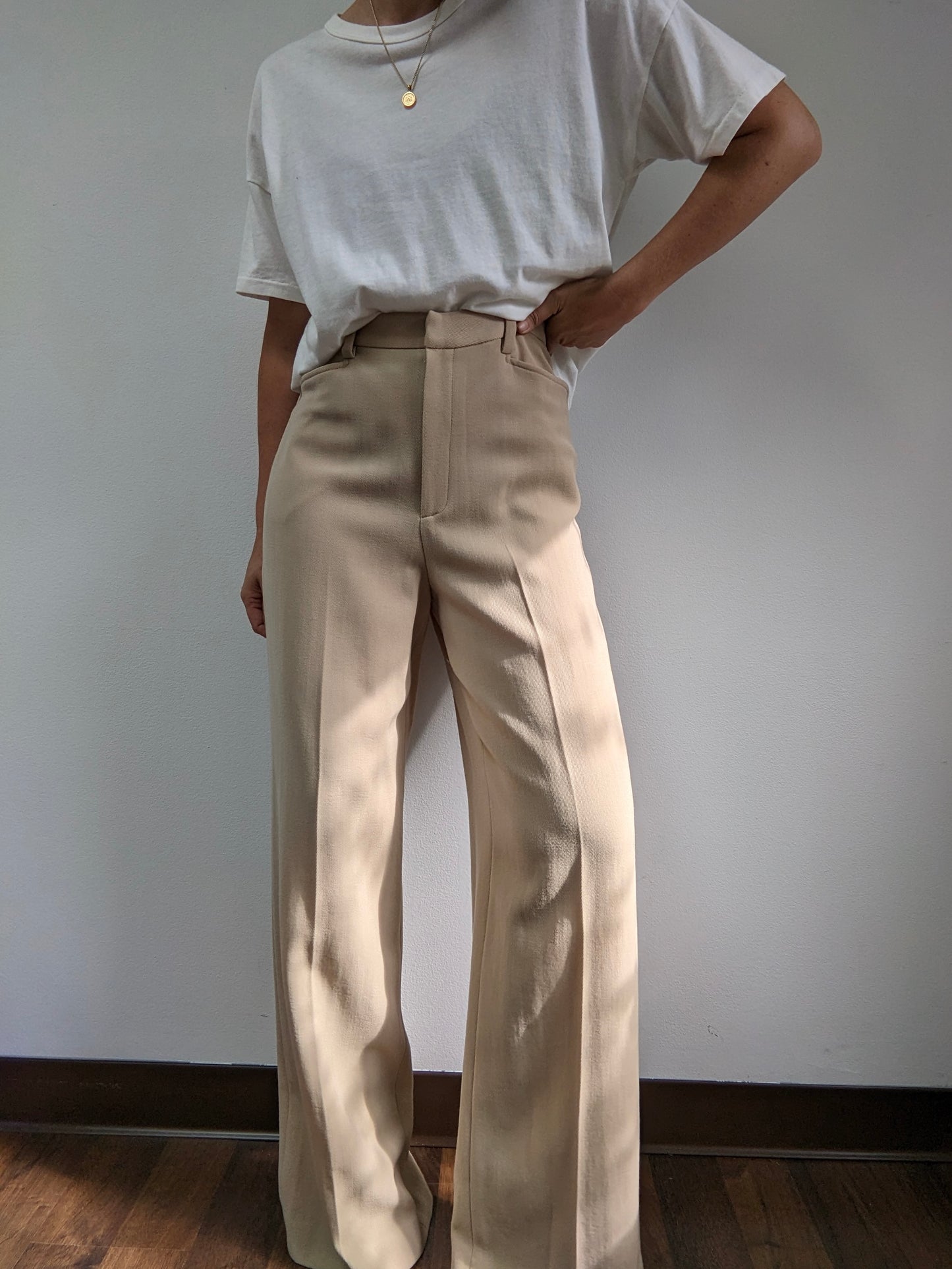 Vintage Taupe Wool Gabardine Trousers