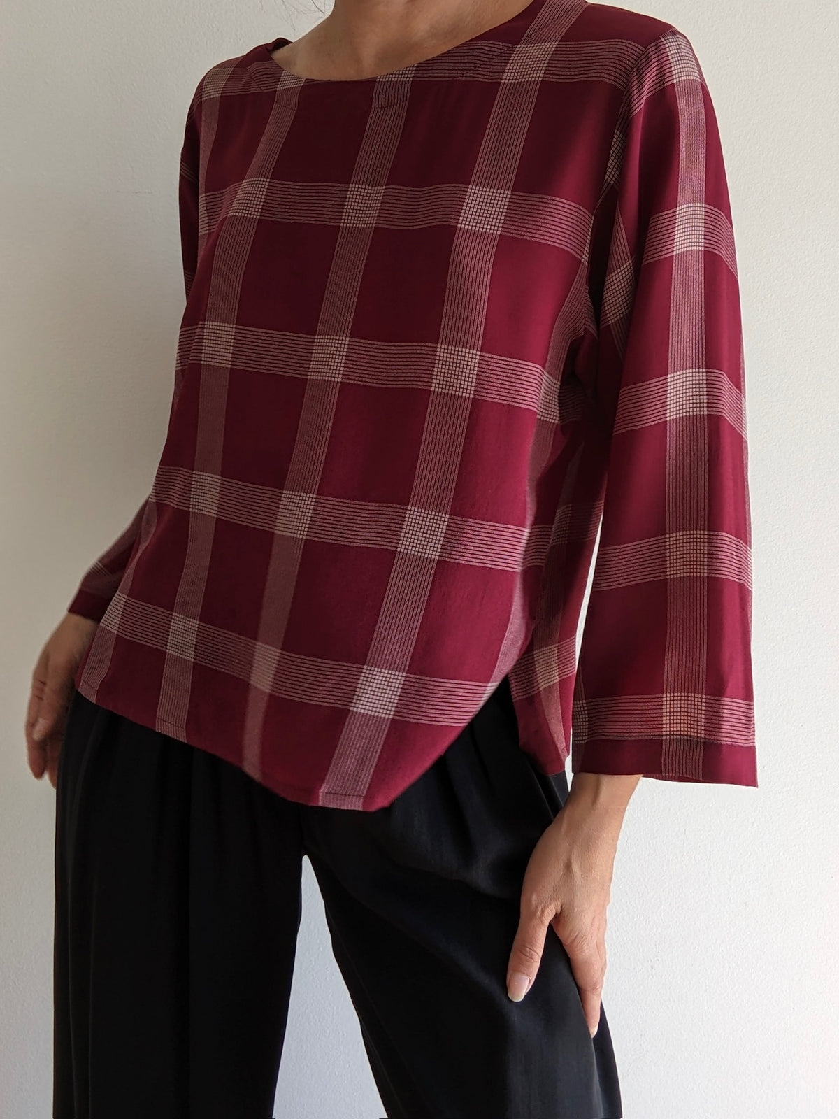 Vintage Plum Plaid Silk Blouse