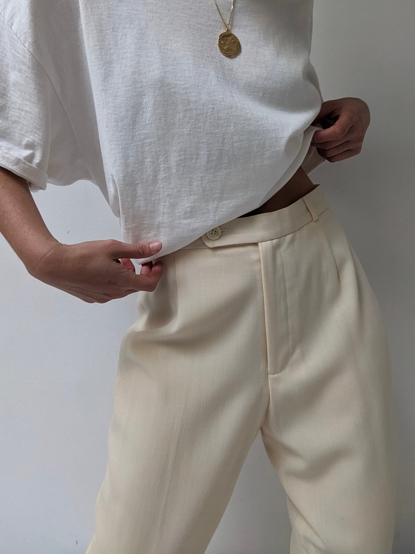 Vintage Buttercream Wool Trousers