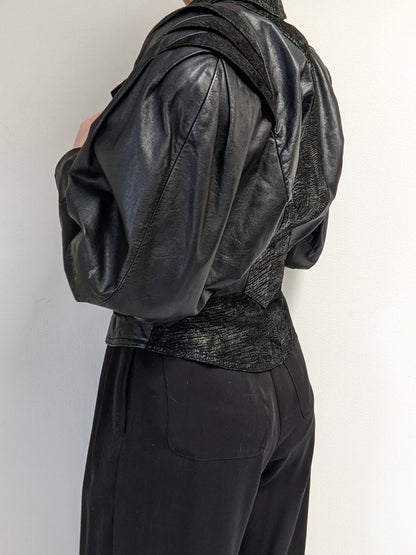 Bold Vintage Cropped Black Leather Bomber