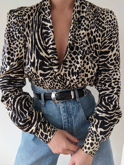 Bold Vintage Animal Print Silk Blouse
