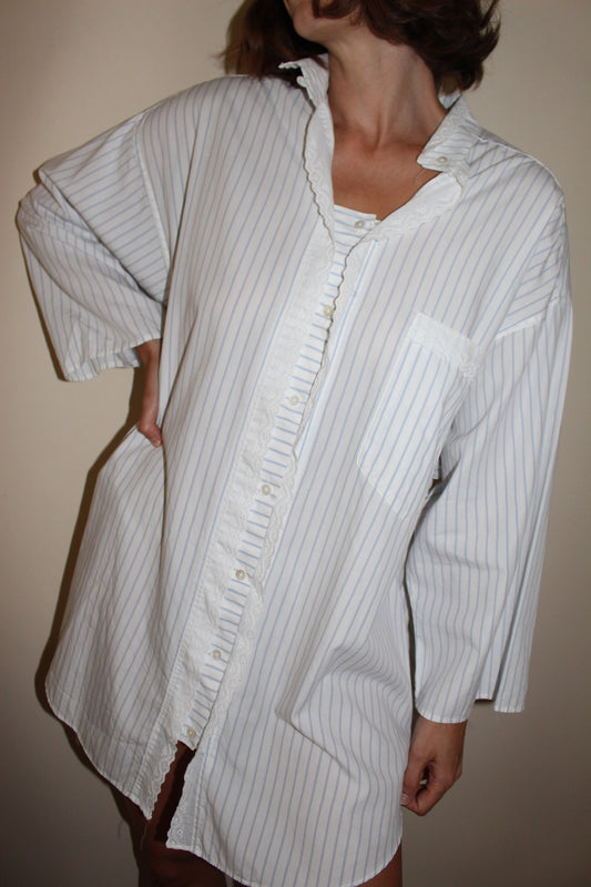Vintage Givenchy Powder Blue Striped Sleep Shirt