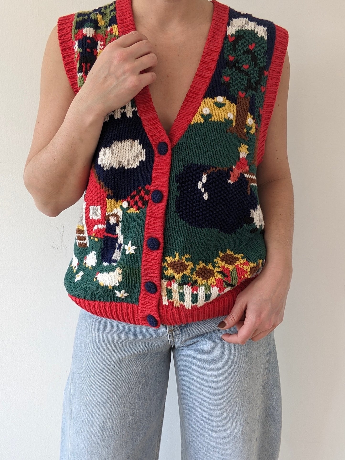 Sweetest Vintage Farm-Scene Sweater Vest