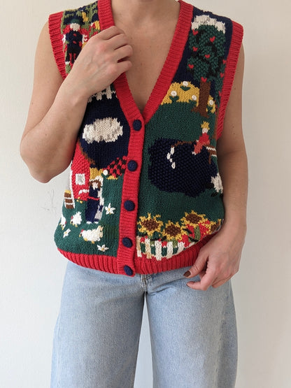 Sweetest Vintage Farm-Scene Sweater Vest