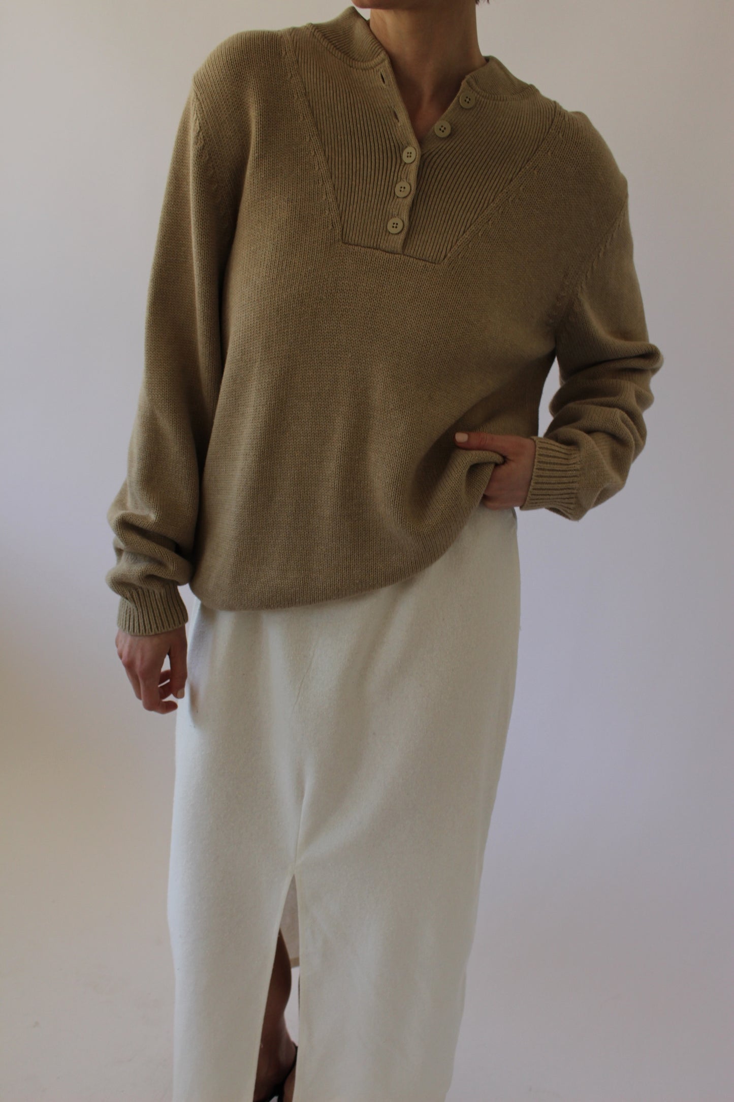 Favorite Vintage Latte Cotton Henley