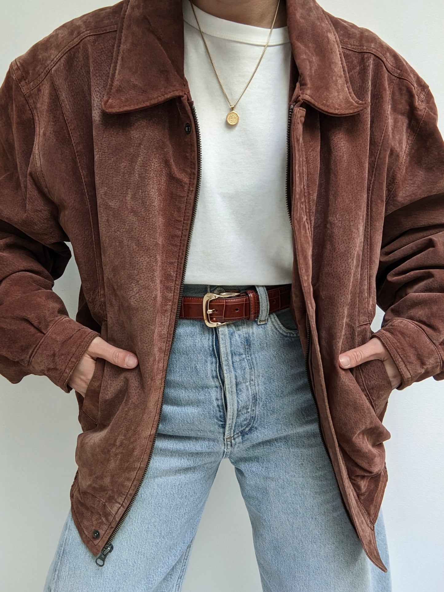 Vintage Mahogany Suede Bomber Jacket