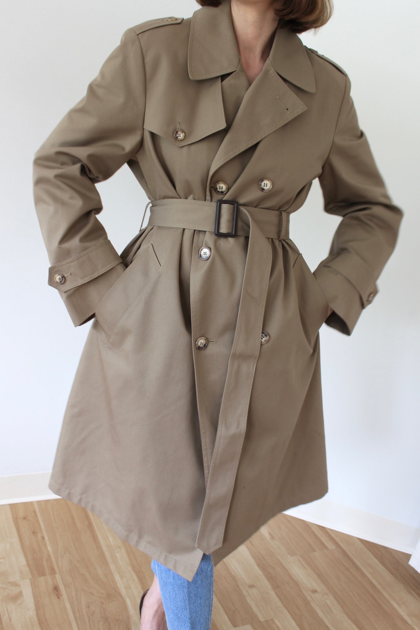 Vintage Belted Khaki Twill Trench Coat