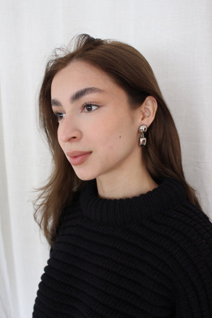 Vintage Silver Modernist Drop Earrings