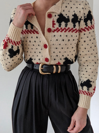 Incredible Vintage Petite Hand Knit Wool Graphic Cardigan