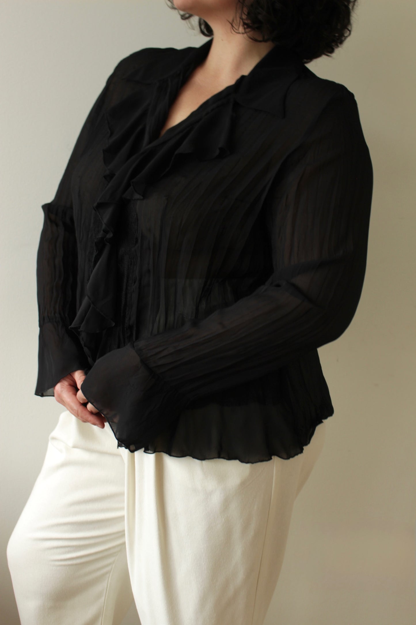 Vintage Onyx Ruffled & Lace Blouse