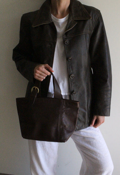 90s Coach Chocolate Leather Buckle Strap Tote