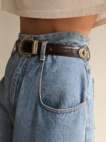 Vintage Embossed Leather & Ornate Hardware Belt