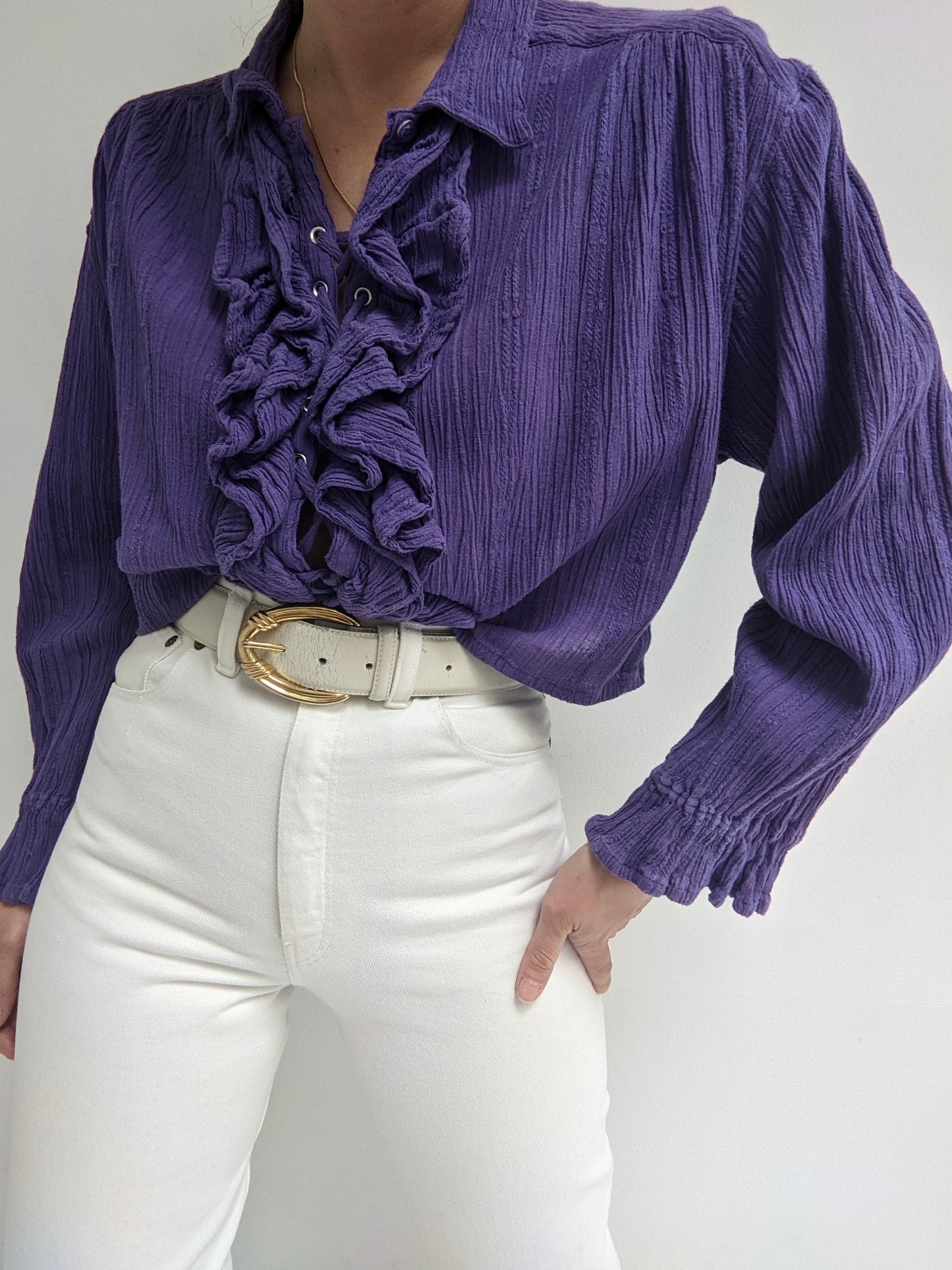 Sweet Vintage Plum Ruffled Crop Blouse