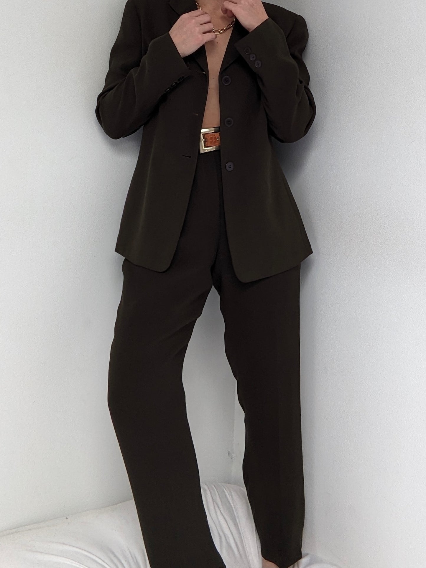 Stunning Vintage Olive Silk Pantsuit