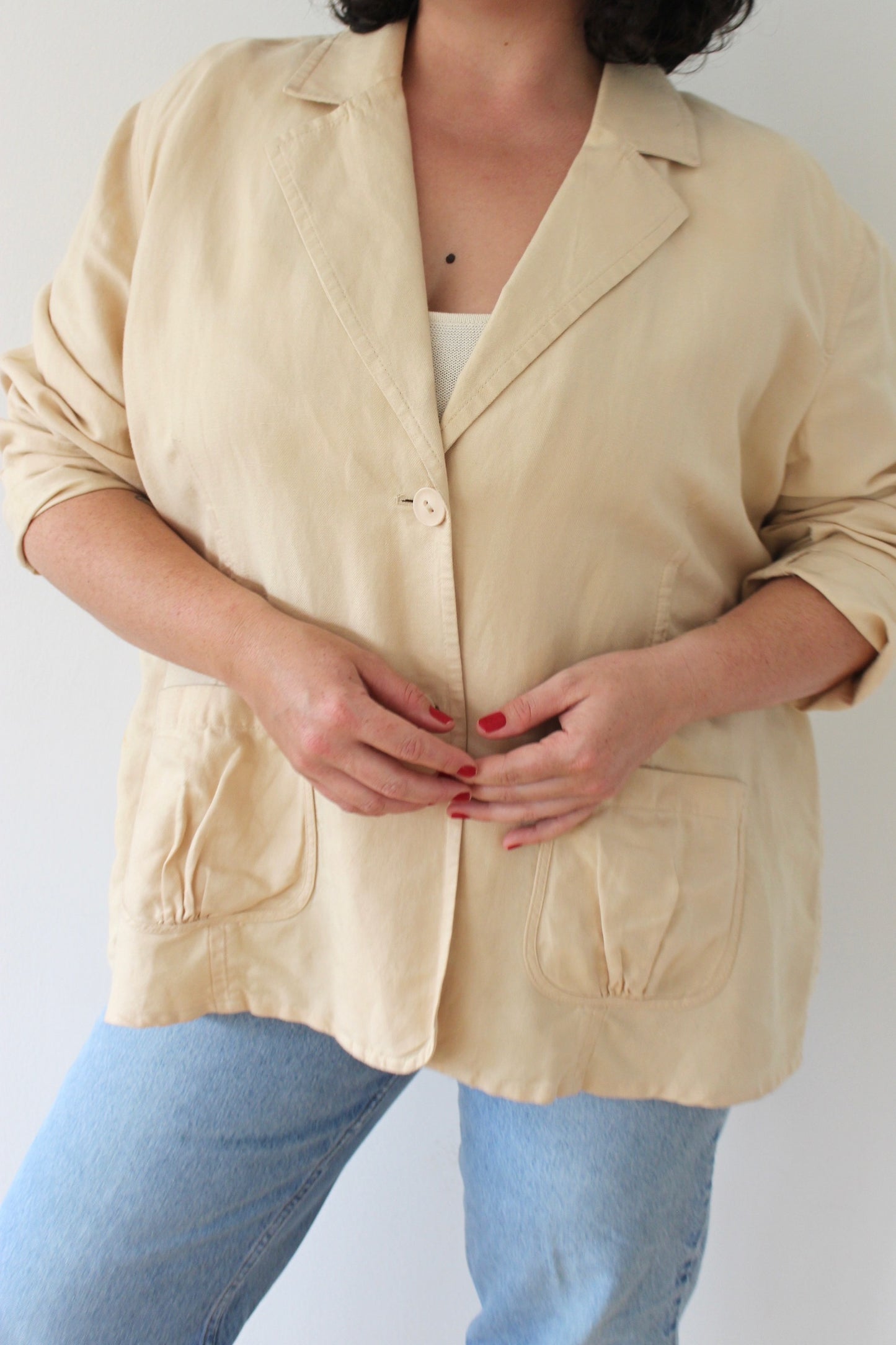 Vintage Butter Linen Herringbone Jacket