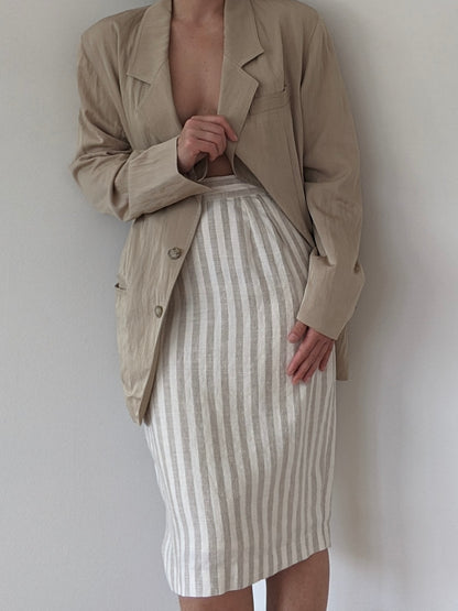 Vintage Sand Striped Linen Skirt