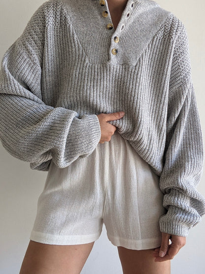 Vintage Stone Grey Cotton Henley