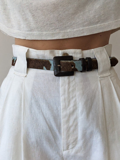 Fun Vintage Blue Calf Hair Leather Belt