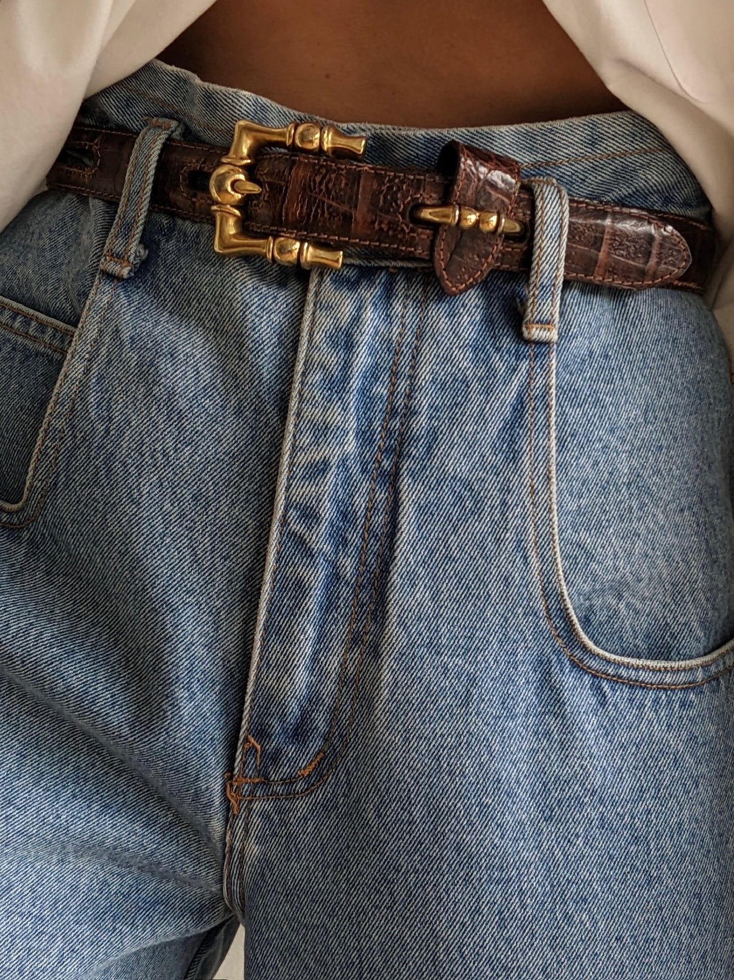 Vintage Italian Walnut Embossed Leather Belt