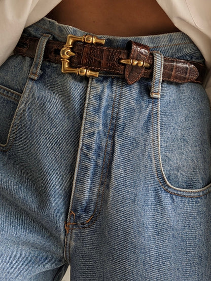 Vintage Italian Walnut Embossed Leather Belt