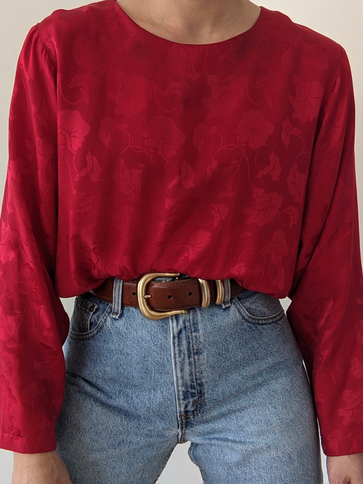 Vintage Rouge Floral Silk Blouse