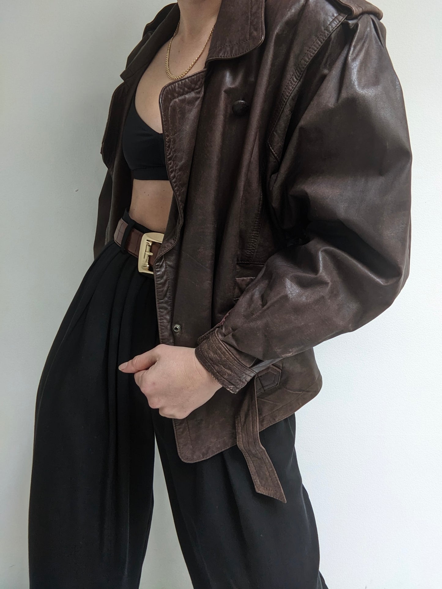 Rare Vintage Walnut Leather Bomber Jacket