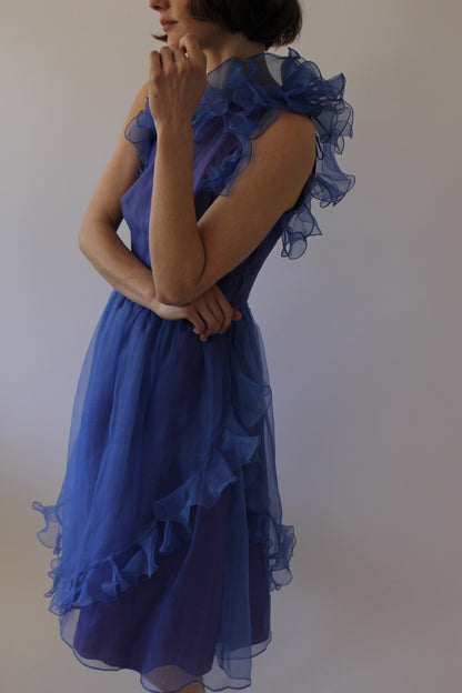 Gorgeous Vintage Bergdorf Goodman Sapphire Ruffled Dress