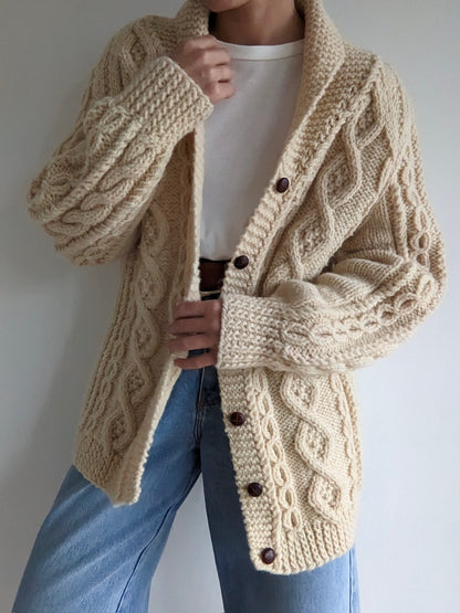 Vintage Handknit Fisherman Wool Cardigan