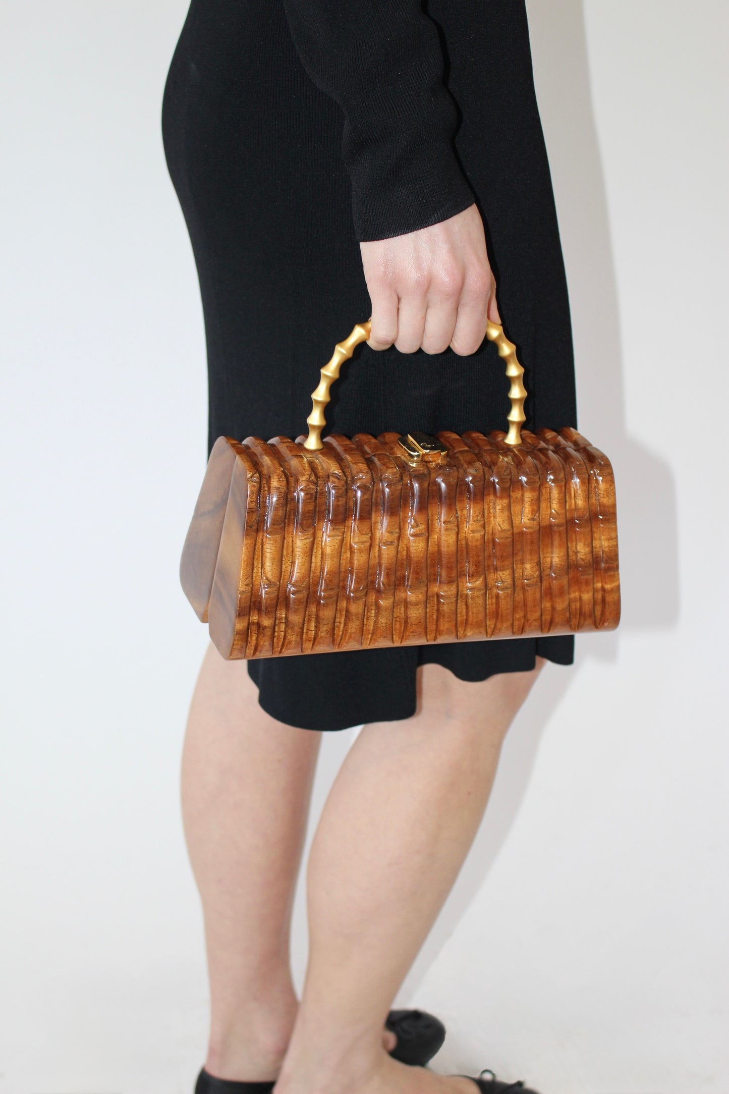 Vintage Timmy Woods Handcarved Bamboo Accent Purse