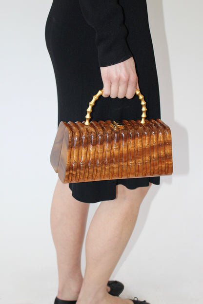 Vintage Timmy Woods Handcarved Bamboo Accent Purse