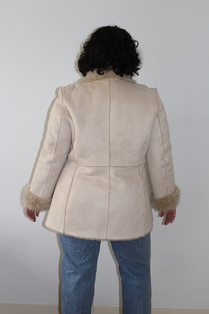 Vintage Latte Faux Suede & Fur Coat