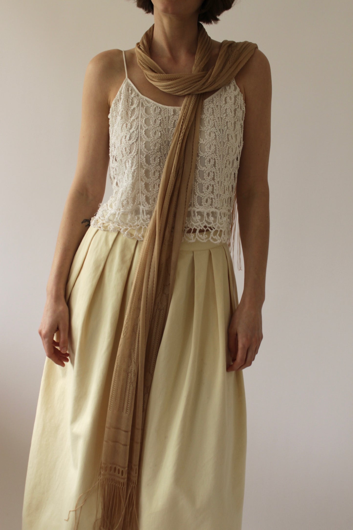 Vintage Sheer Knit Fringe Scarf