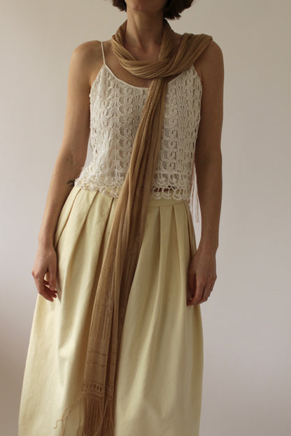 Vintage Sheer Knit Fringe Scarf