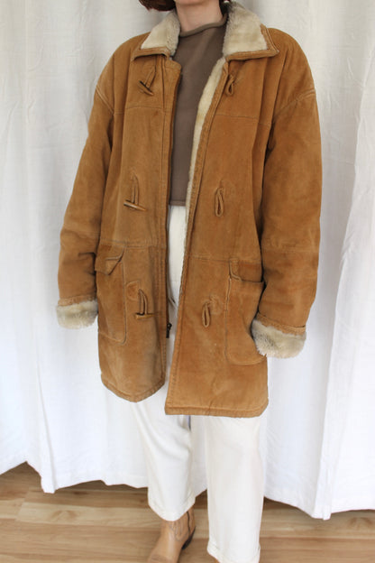 Vintage Clay Suede & Faux Fur Chore Coat