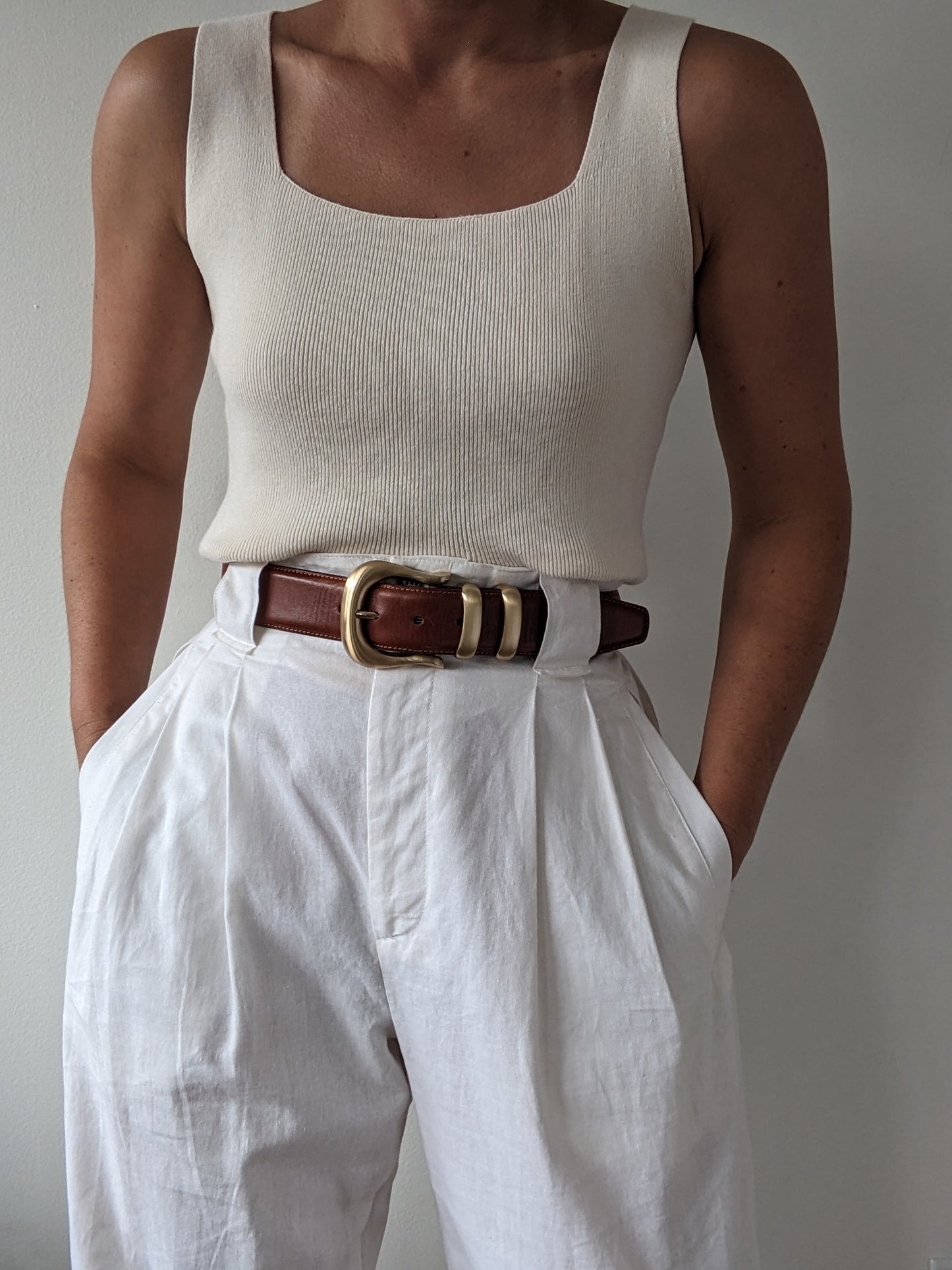 90s Cream Square-Neck Knit Tank