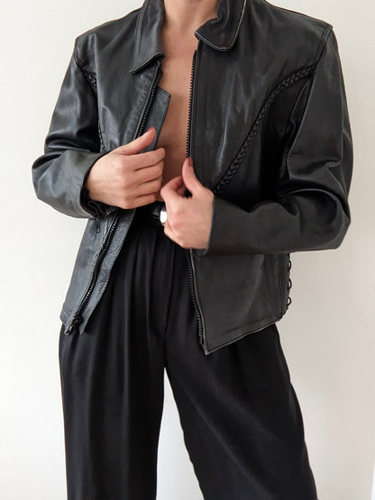 Incredible Vintage Braided Leather Moto Jacket