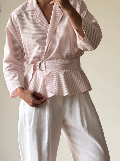 Lovely Vintage Striped Peplum Wrap Blouse
